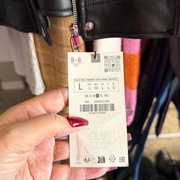 NWT ZARA Black Faux Leather Crop Jacket SZ Large - Picture 5 of 7